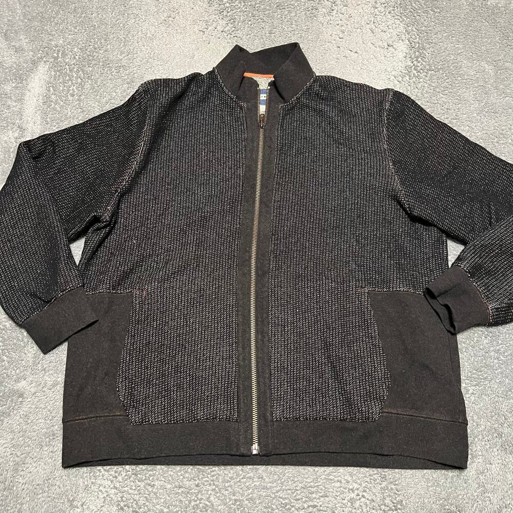 32 Bar Blues Sweater Mens XXL Black Gray Heavy Zip Jacket Sweater